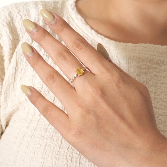 Pear Yellow Sapphire Natural Diamond Ring