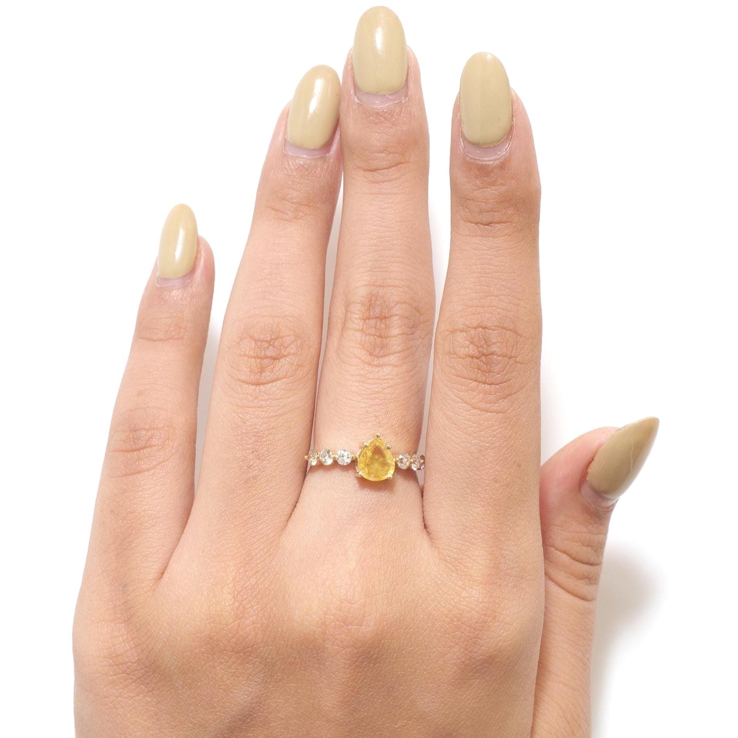 Pear Yellow Sapphire Natural Diamond Ring