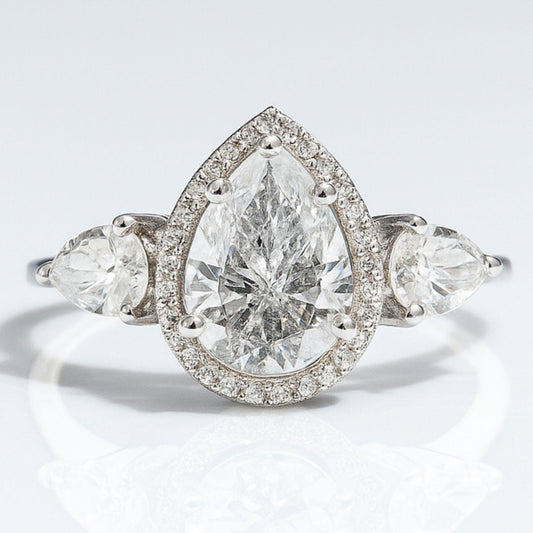 Pear Solitaire Halo Diamond Ring