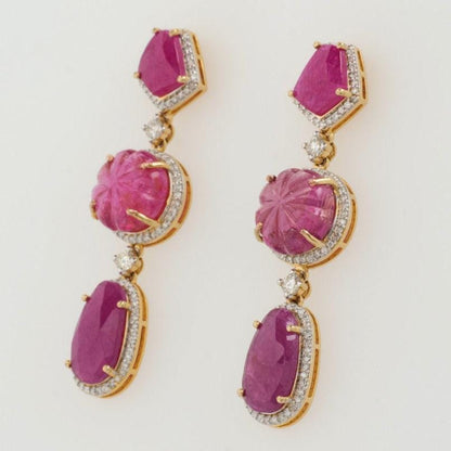 Ruby Tourmaline Diamond Dangle Earrings