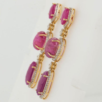 Ruby Tourmaline Diamond Dangle Earrings