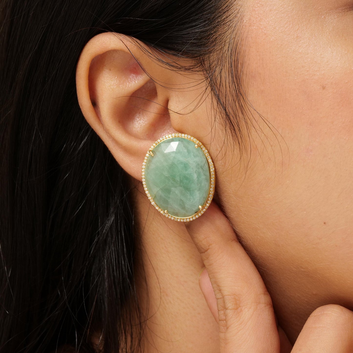 Oval Natural Emerald & Natural Diamond Halo Earrings