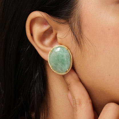 Oval Natural Emerald & Natural Diamond Halo Earrings