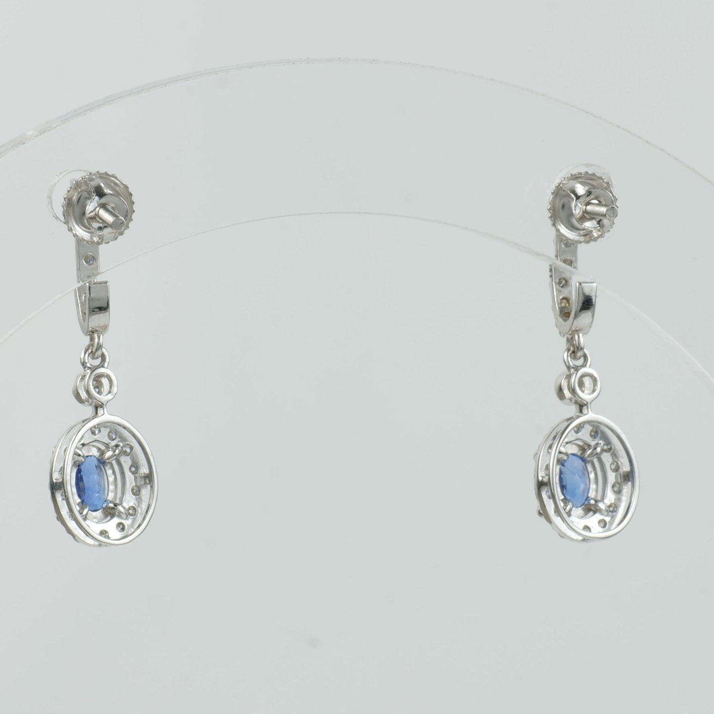 Natural Oval Sapphire & Diamond Halo Drop Earrings
