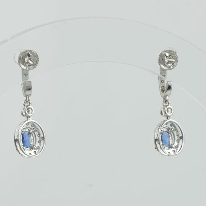 Natural Oval Sapphire & Diamond Halo Drop Earrings