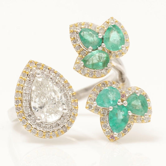 Emerald Pear Halo Diamond Ring