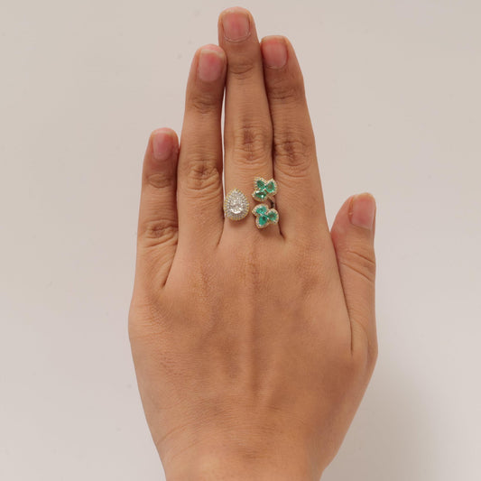 Emerald Pear Halo Diamond Ring