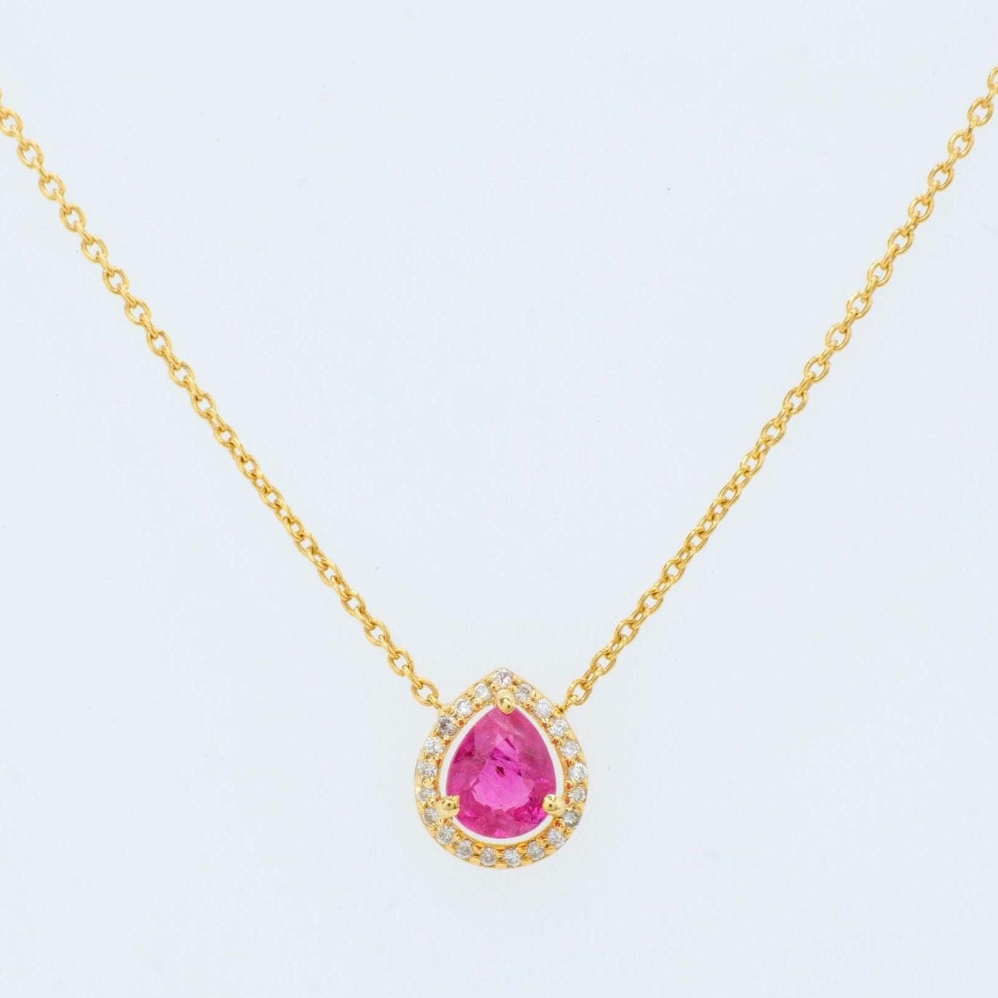 Pear Ruby Halo Diamond Necklace