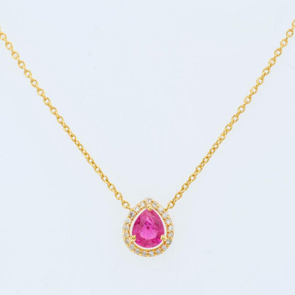Pear Ruby Halo Diamond Necklace