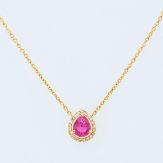 Pear Ruby Halo Diamond Necklace