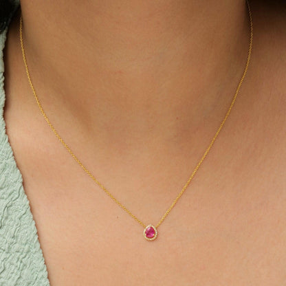 Pear Ruby Halo Diamond Necklace