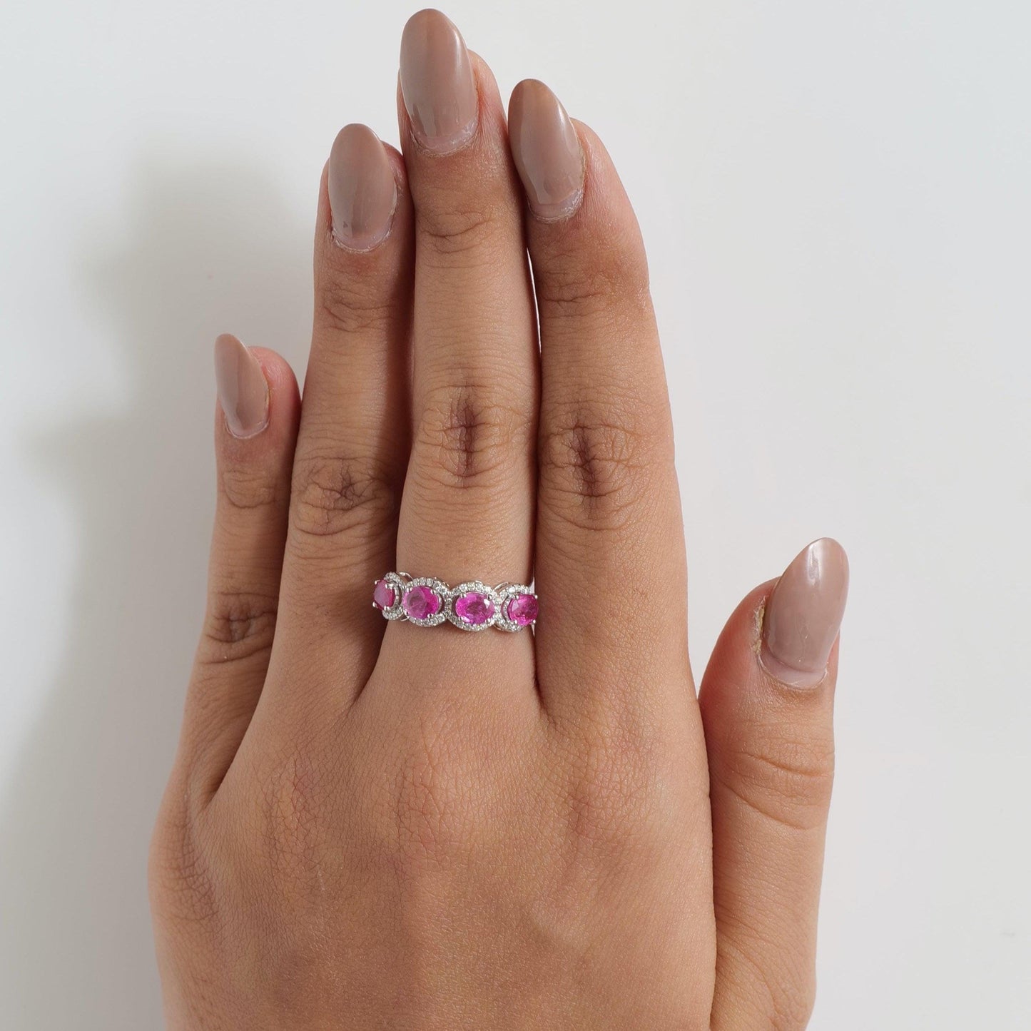 Oval Ruby Diamond Eternity Band Ring