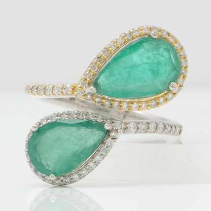 Emerald Halo Diamond Bypass Ring