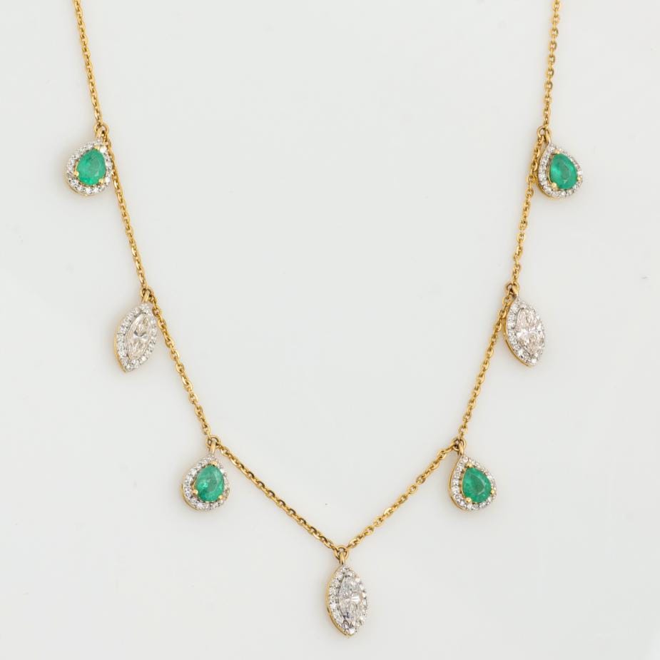 Emerald Diamond Halo Drop Necklace