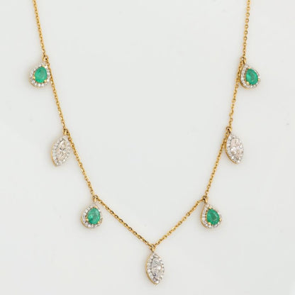 Emerald Diamond Halo Drop Necklace