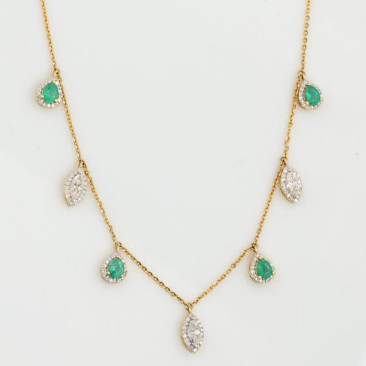 Emerald Diamond Halo Drop Necklace