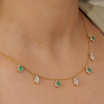 Emerald Diamond Halo Drop Necklace