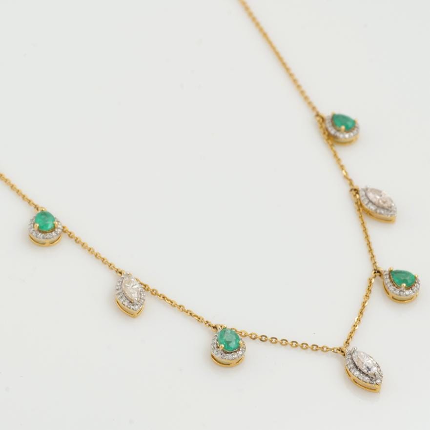 Emerald Diamond Halo Drop Necklace