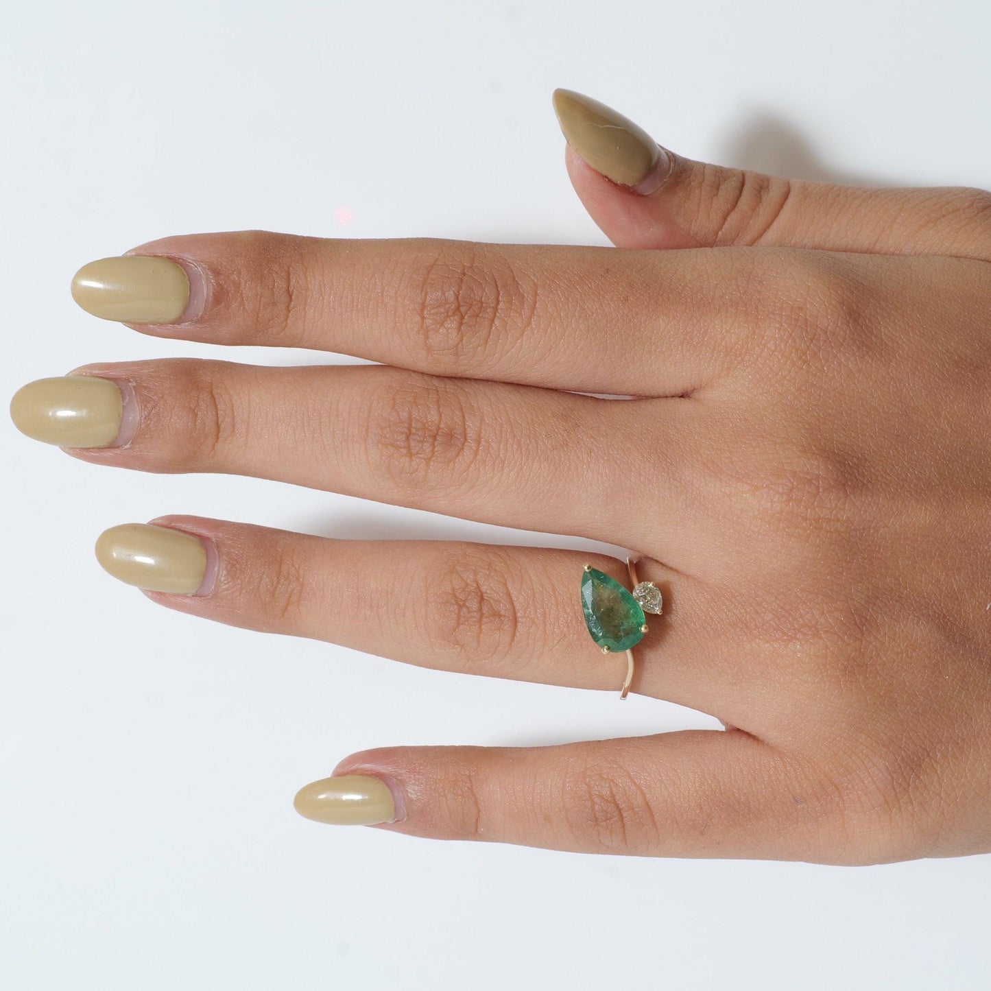 Pear Emerald & Diamond Bypass Ring