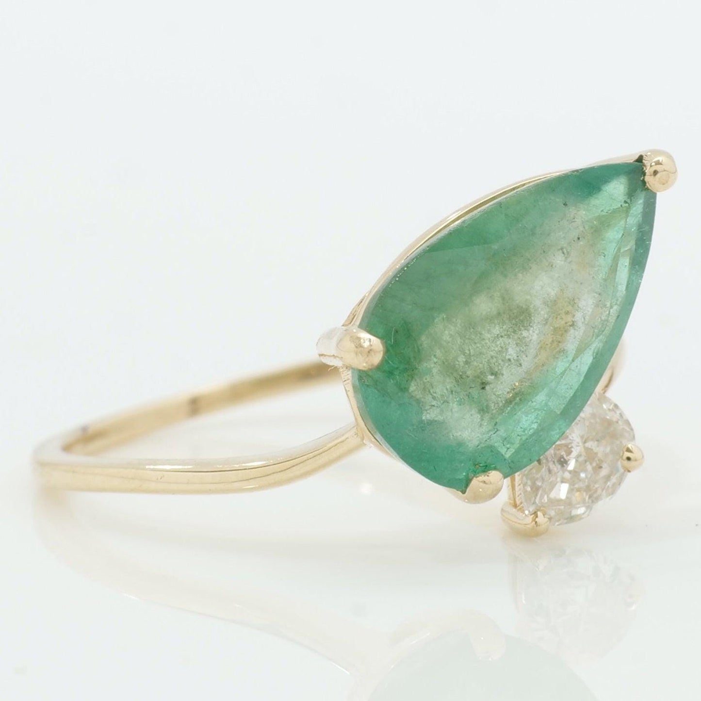 Pear Emerald & Diamond Bypass Ring
