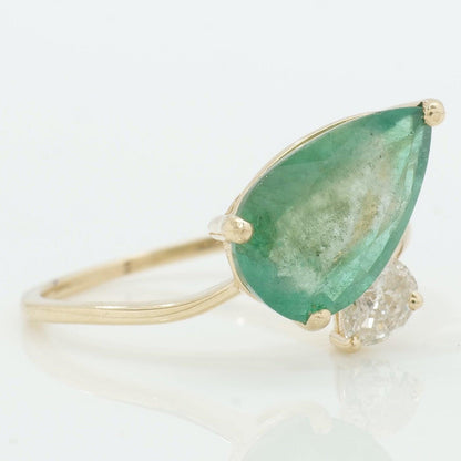 Pear Emerald & Diamond Bypass Ring