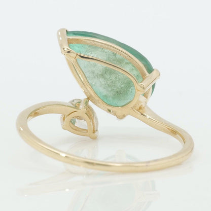 Pear Emerald & Diamond Bypass Ring