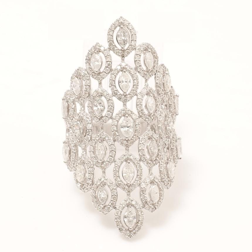 Marquise Natural Diamond Lattice Ring