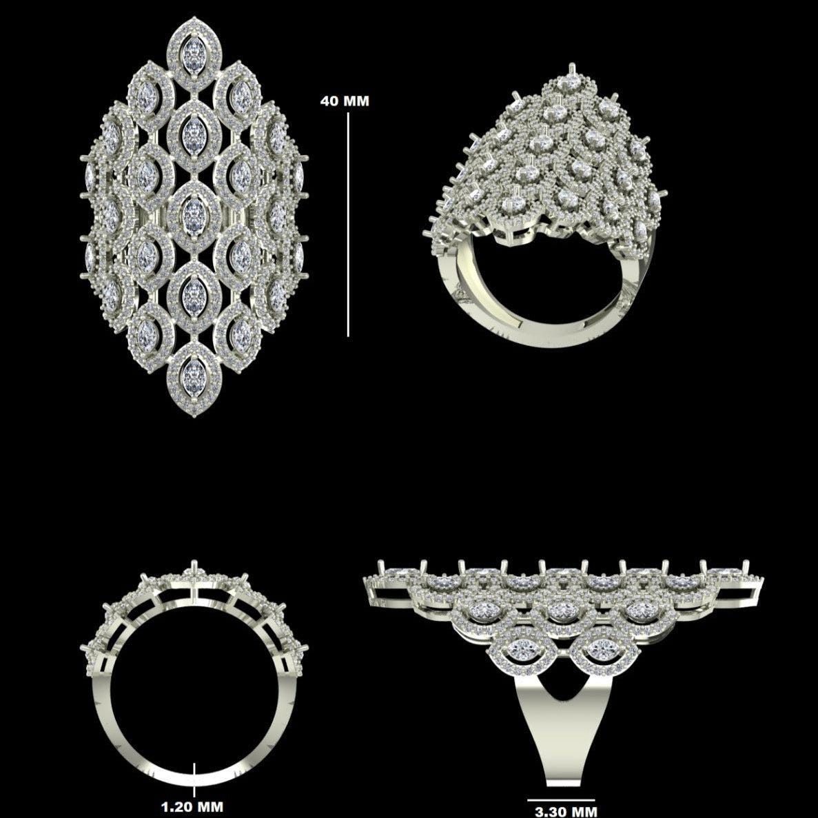 Marquise Natural Diamond Lattice Ring