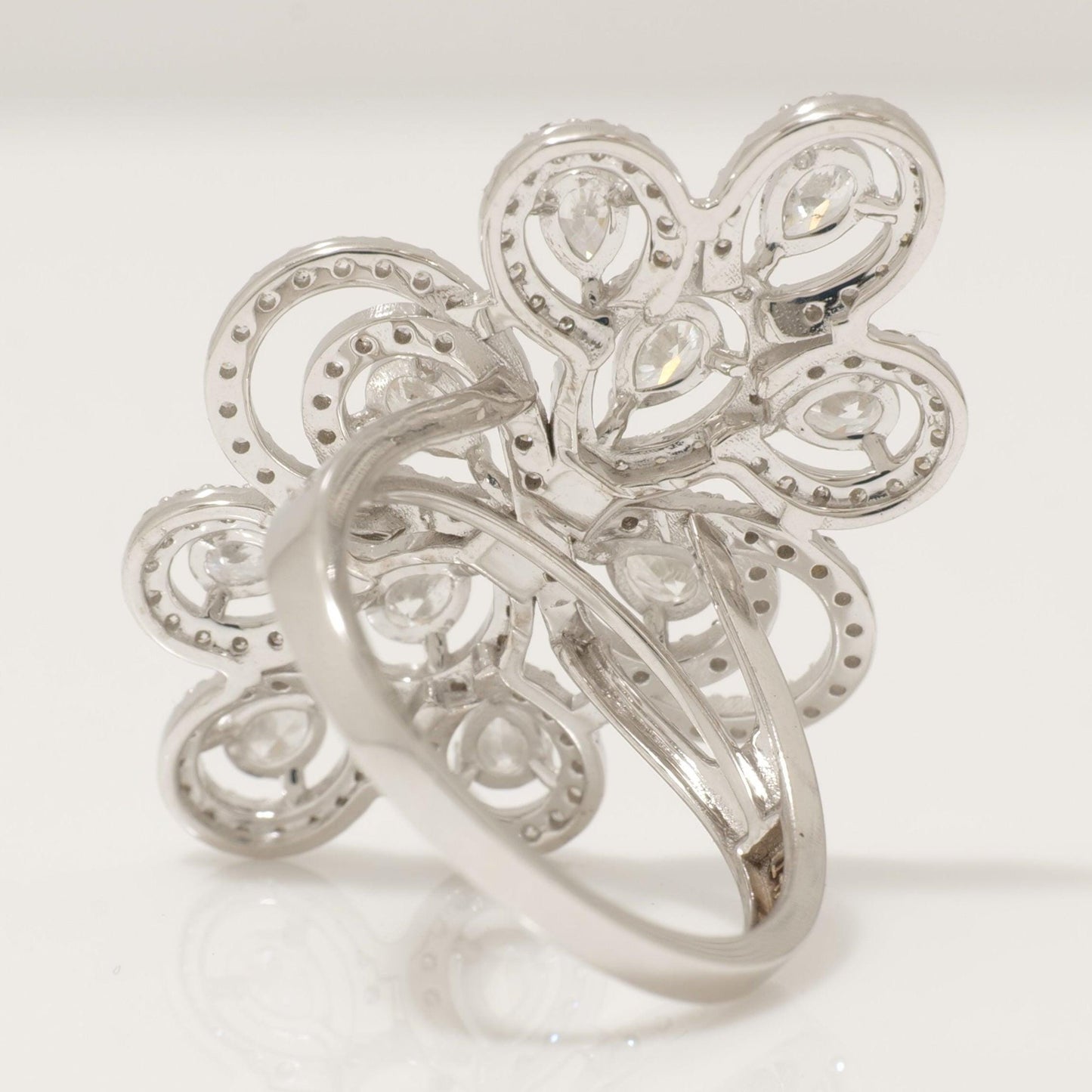 Floral Pear Halo Natural Diamond Ring