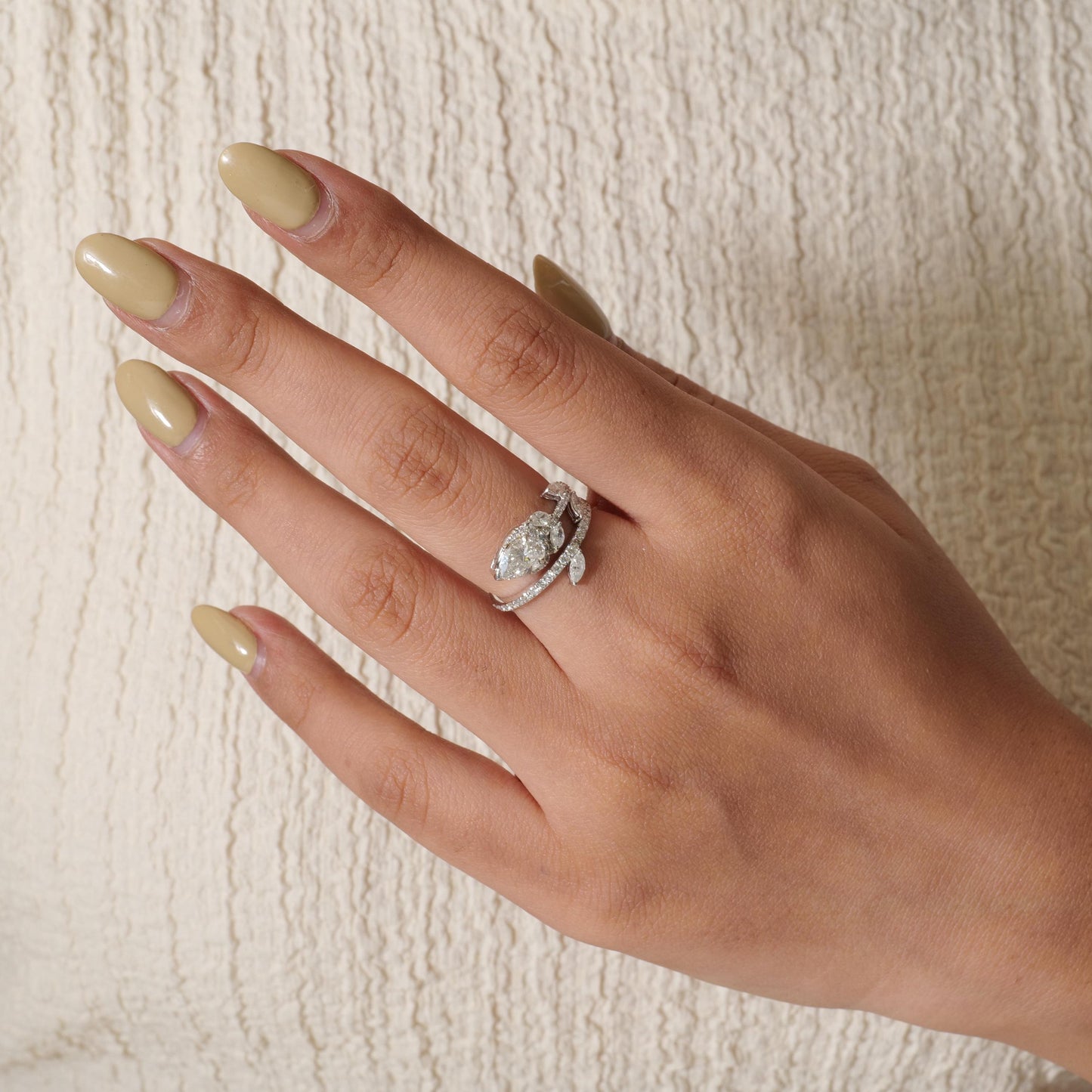 Pear Natural Diamond Leaf Ring - Nature-Inspired Statement