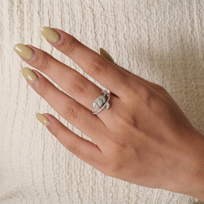 Pear Natural Diamond Leaf Ring - Nature-Inspired Statement