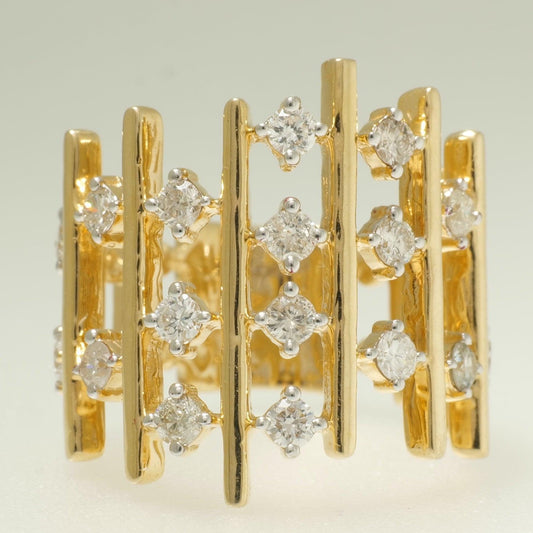 Geometric Wide Natural Diamond Ring