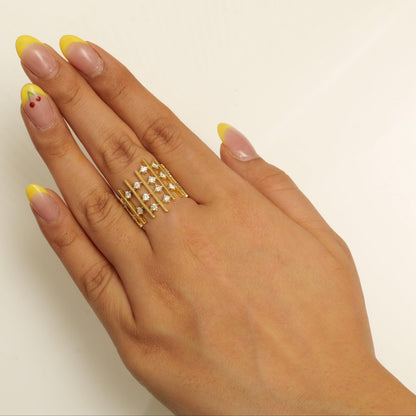 Geometric Wide Natural Diamond Ring