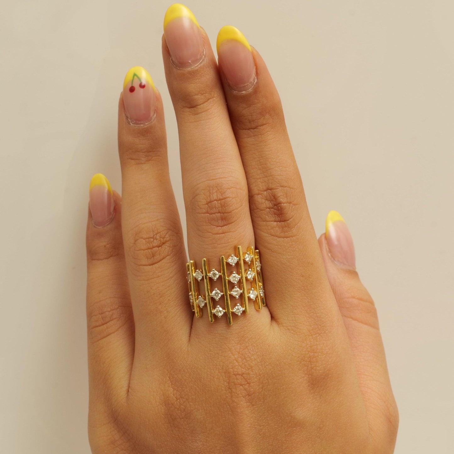 Geometric Wide Natural Diamond Ring