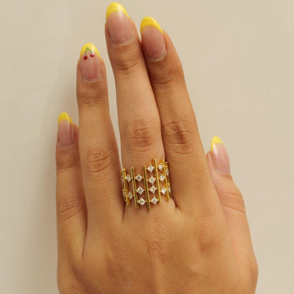 Geometric Wide Natural Diamond Ring