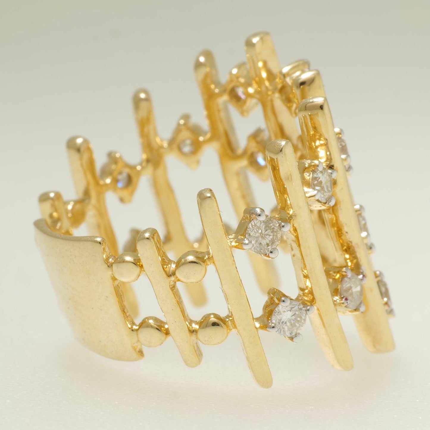 Geometric Wide Natural Diamond Ring
