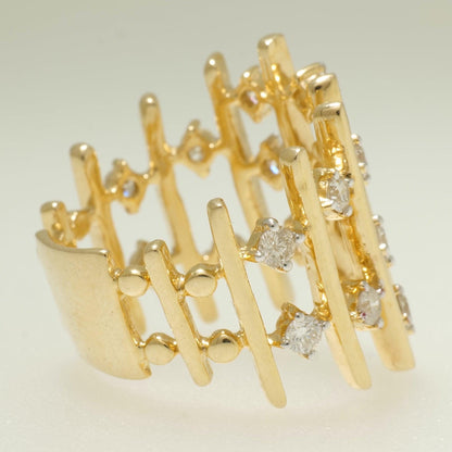 Geometric Wide Natural Diamond Ring