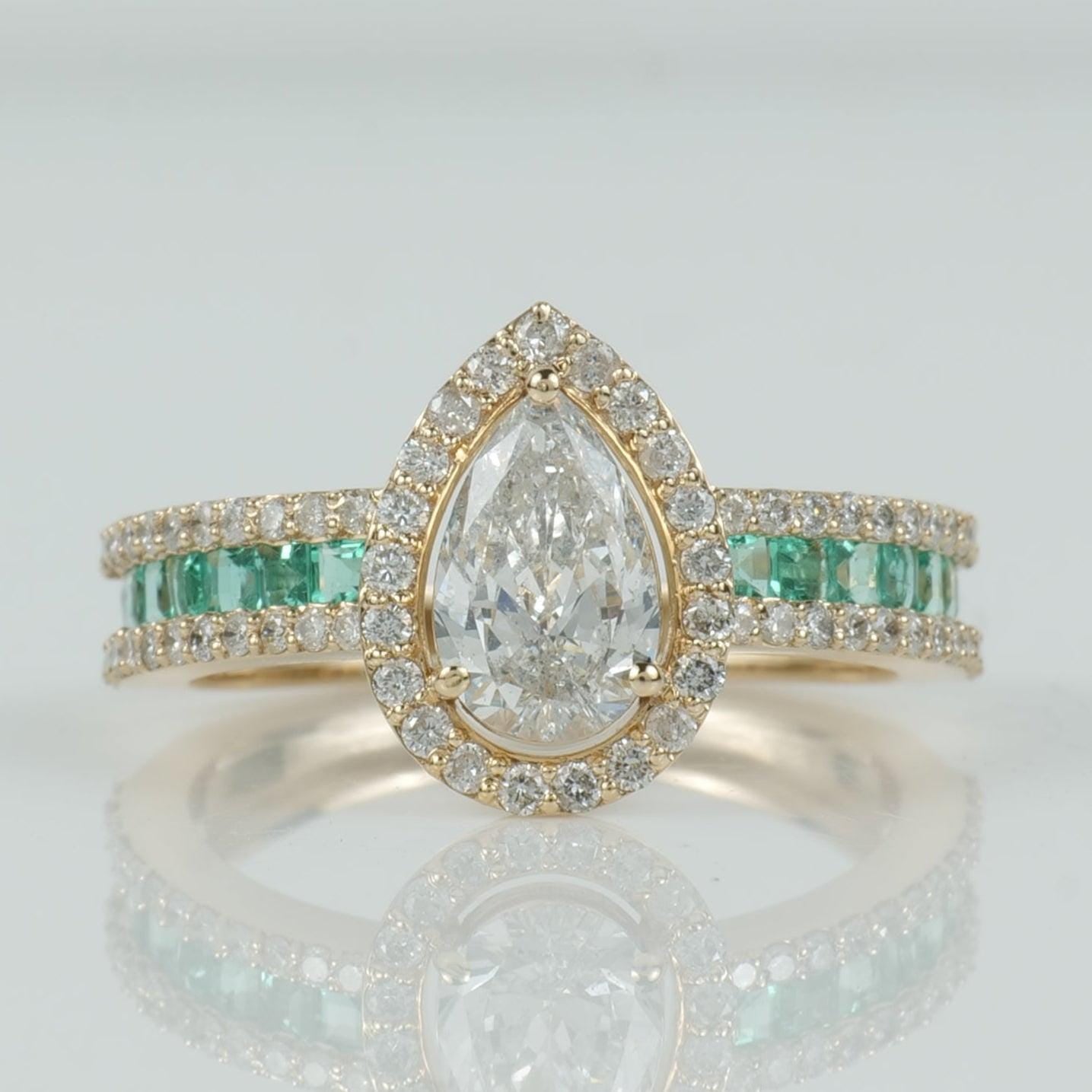 Pear Halo Natural Diamond Solitaire Ring