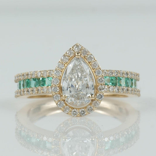 Pear Halo Natural Diamond Solitaire Ring
