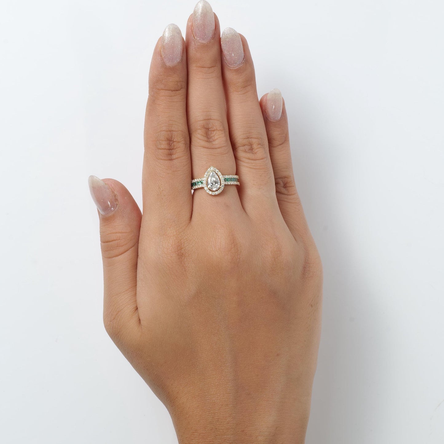 Pear Halo Natural Diamond Solitaire Ring