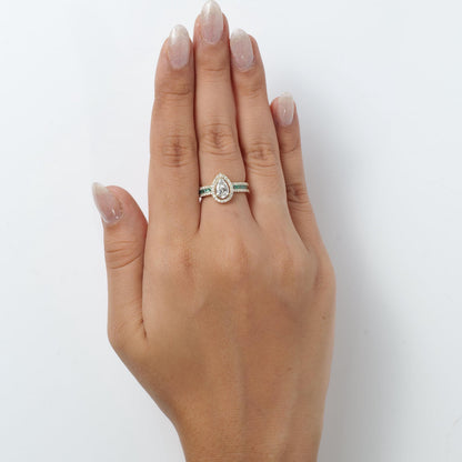 Pear Halo Natural Diamond Solitaire Ring