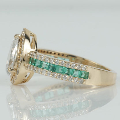 Pear Halo Natural Diamond Solitaire Ring