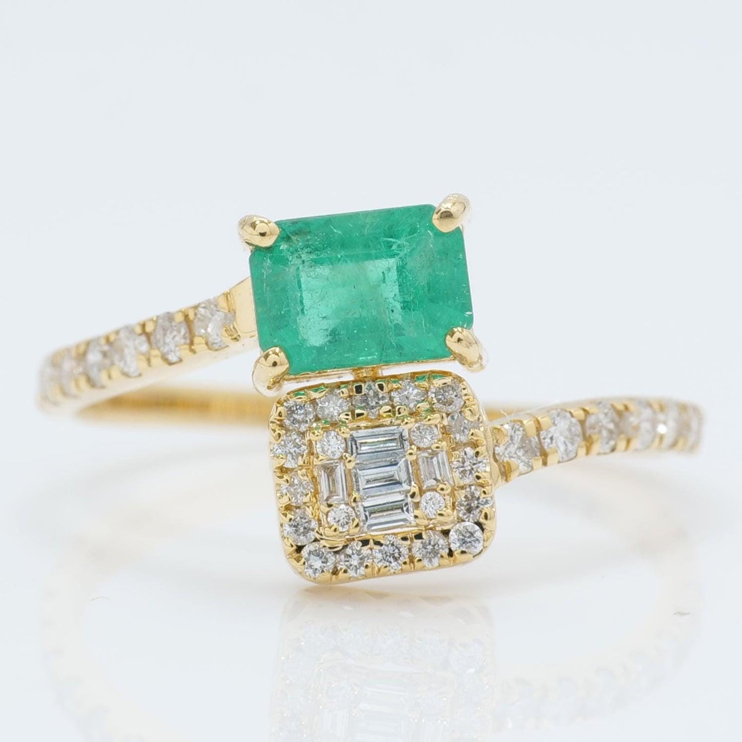 Natural Emerald & Diamond Bypass Ring