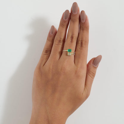 Natural Emerald & Diamond Bypass Ring