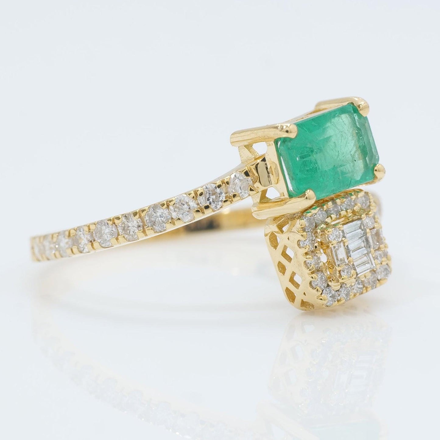 Natural Emerald & Diamond Bypass Ring