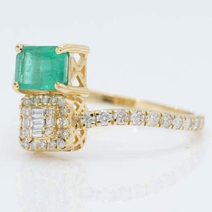 Natural Emerald & Diamond Bypass Ring