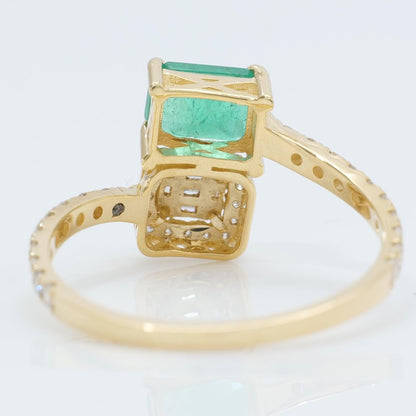 Natural Emerald & Diamond Bypass Ring