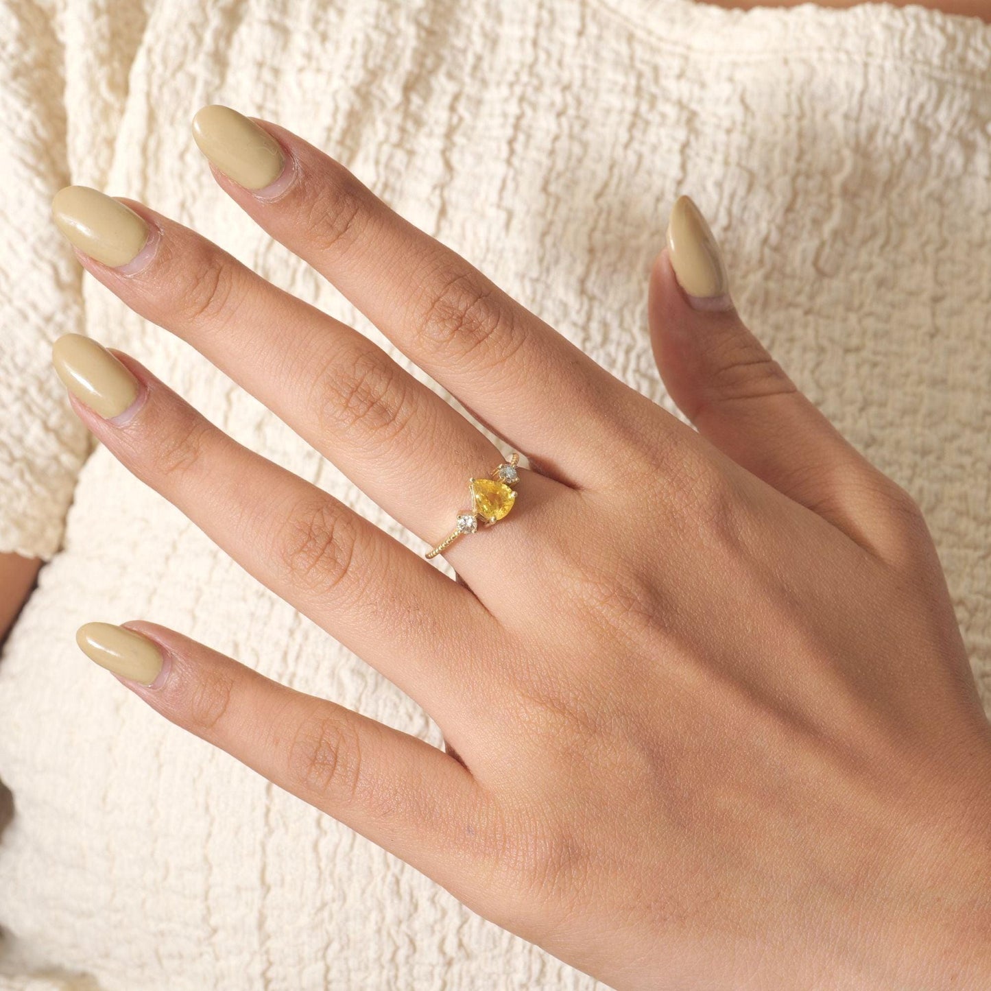 Pear Natural Yellow Sapphire Gemstone Ring