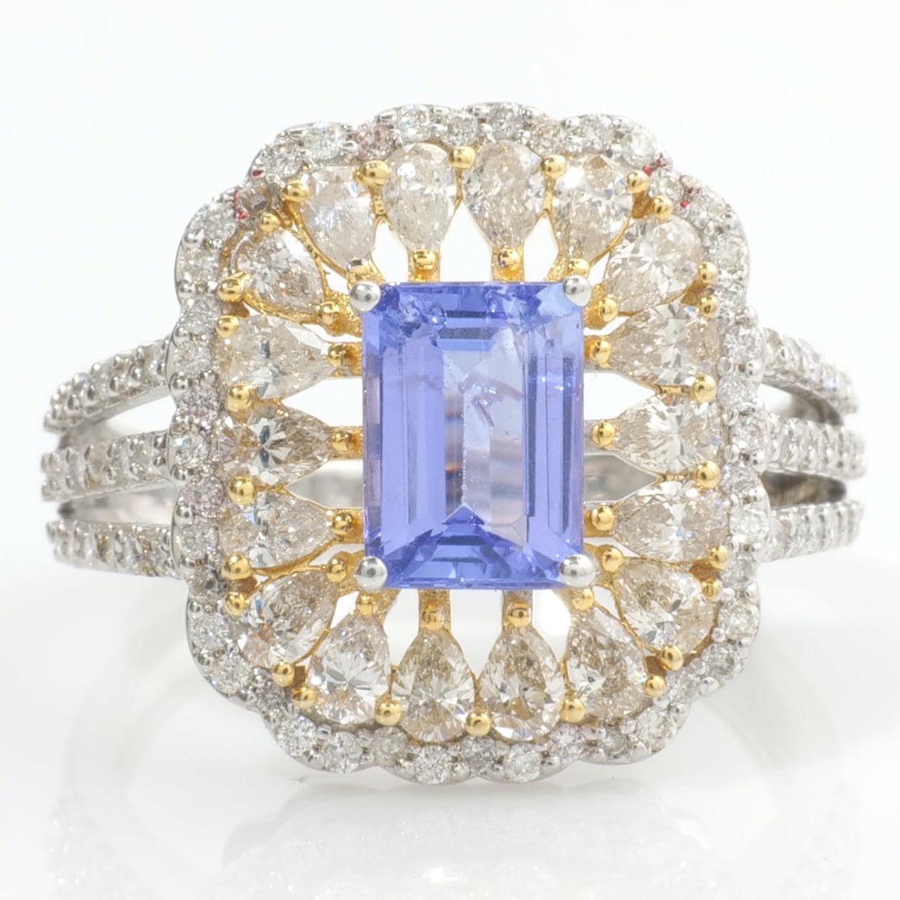 Emerald Cut Natural Tanzanite Diamond Ring