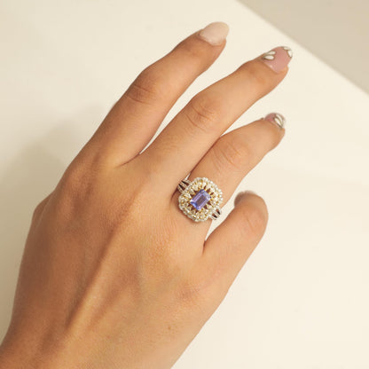 Emerald Cut Natural Tanzanite Diamond Ring